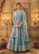 Dola Silk Embroidered Gown in Sky